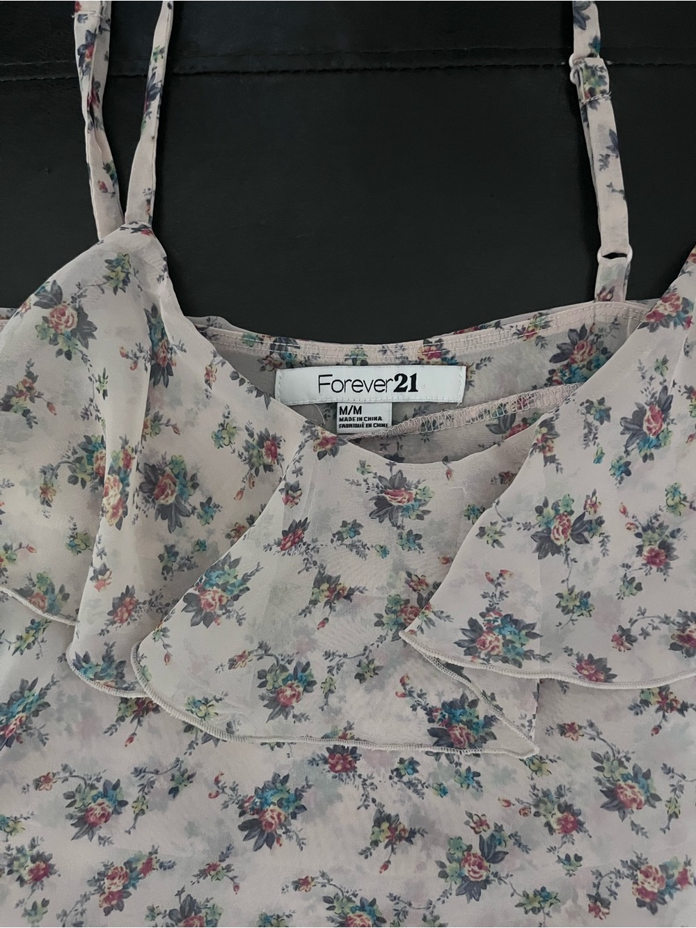 Forever 21 Floral Ruffle Cami Top - Blush with Multicolor Flowers